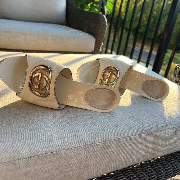 Gucci beige hi heel slide in sandals size 8 - Picture 11 of 12